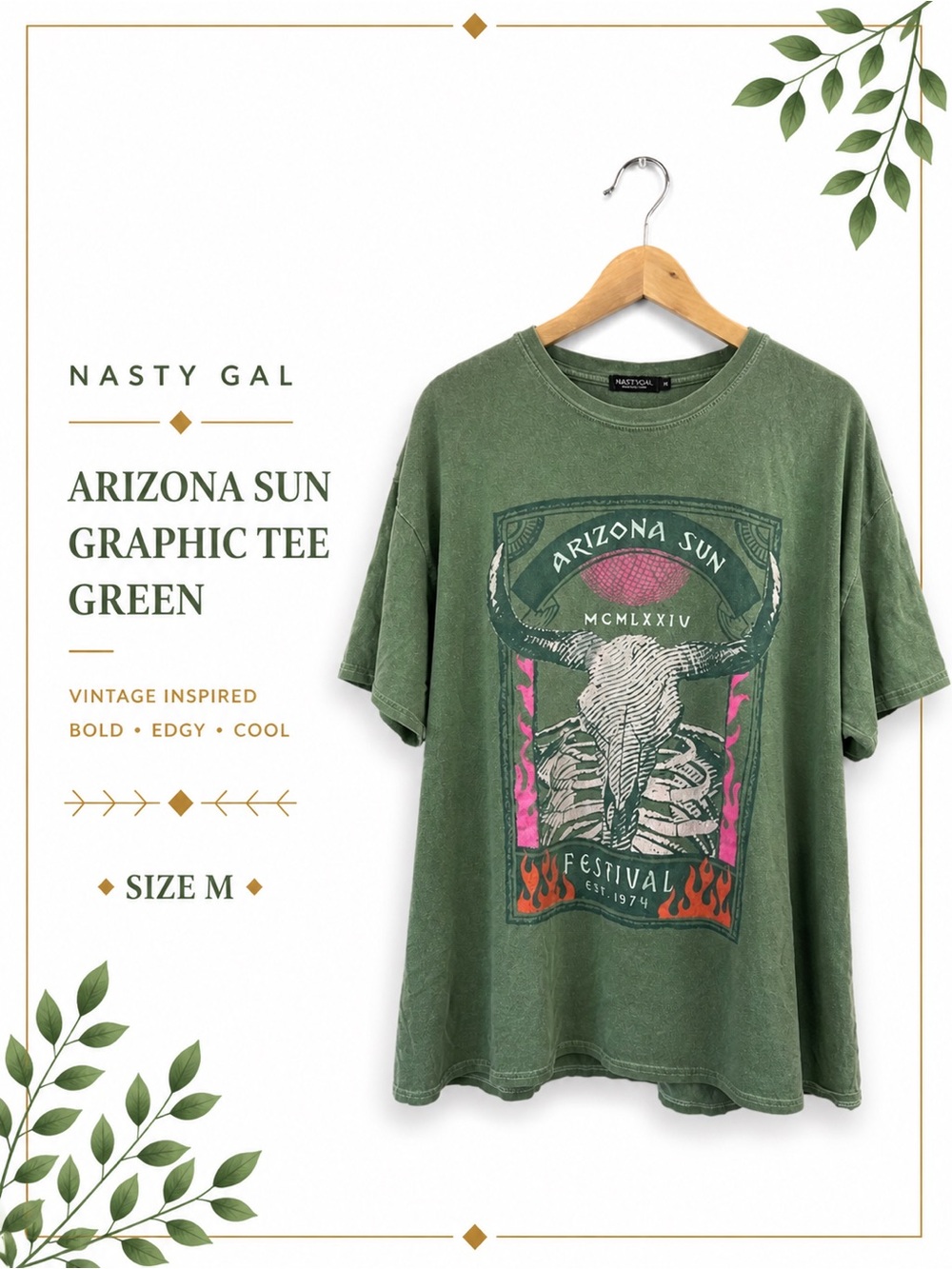 Nasty Gal Arizona Sun Graphic Tee Green Size M